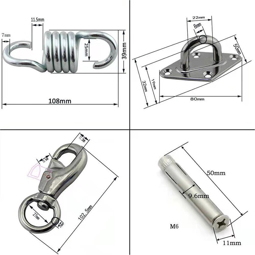 Kit para colgar hamaca de alta resistencia, gancho de acero inoxidable, tornillos de gancho de techo multiusos para columpio, Yoga, silla, árbol