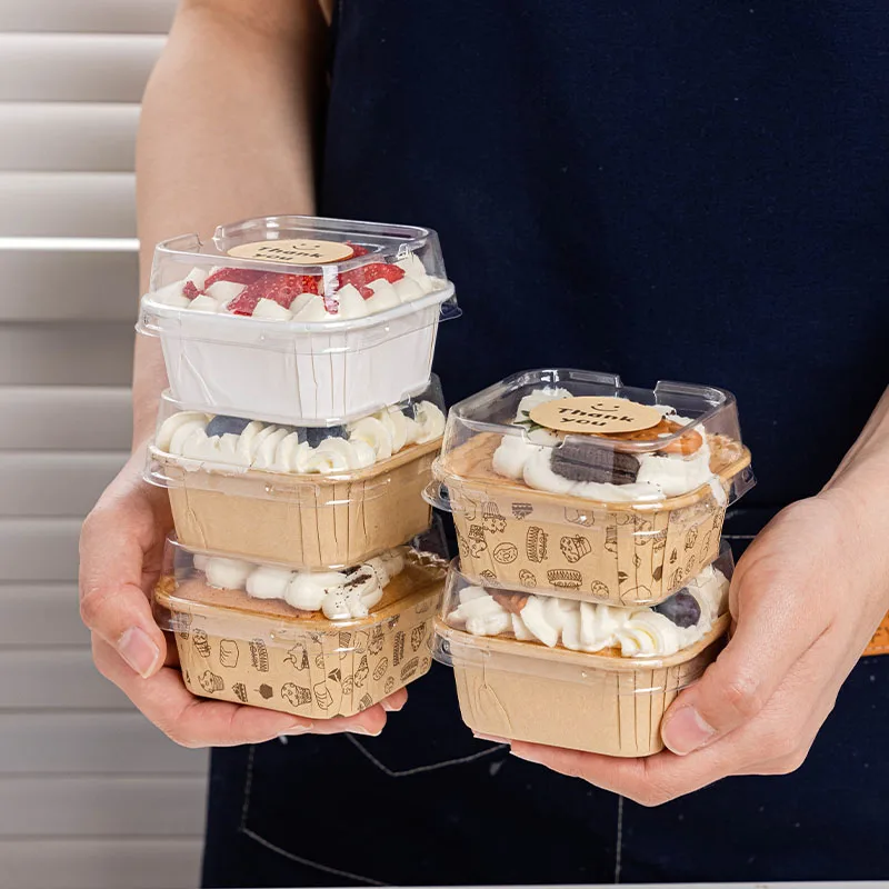 50pcs Square Cake Paper Holders Bread Dessert Pastry Packaging Boxes Disposable Oil Proof Paper Cups Cake Tools Kitchen Supplies