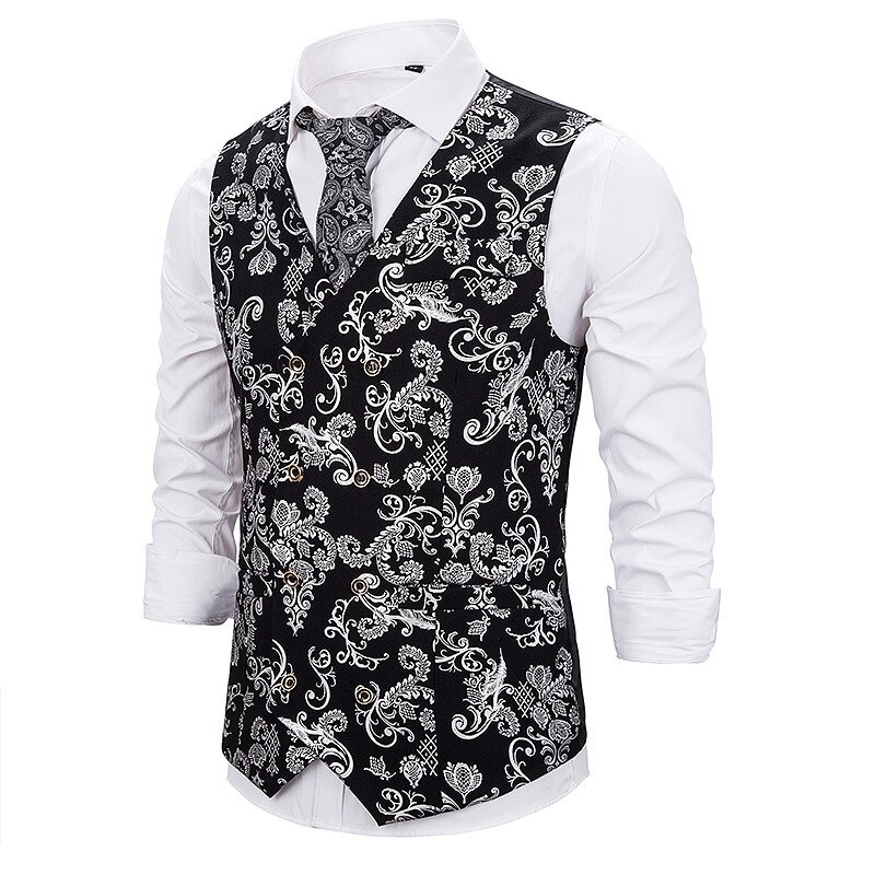 Vest Men Double-breasted Classic Golden Silver Bronzing Paisley Jacquard Silk Waistcoat Vests Party wedding Vest Suit