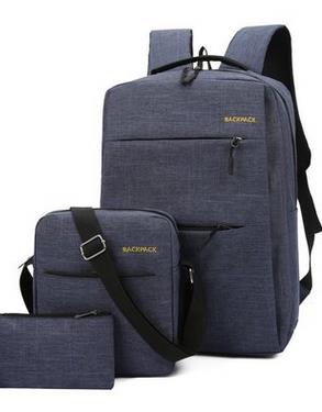 Nylon Men's 15.6 Inch Laptop Backpack Large-capacity 3Pcs/Set Travel Backpack Student Backpack Bag: HYAXG0001-blue