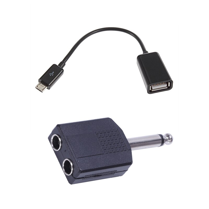 Male to USB Female Converter OTG Adapter Cable with 6.35 1/4inch Male to Dual Female Mono Y Cord PA o Cable Adapter
