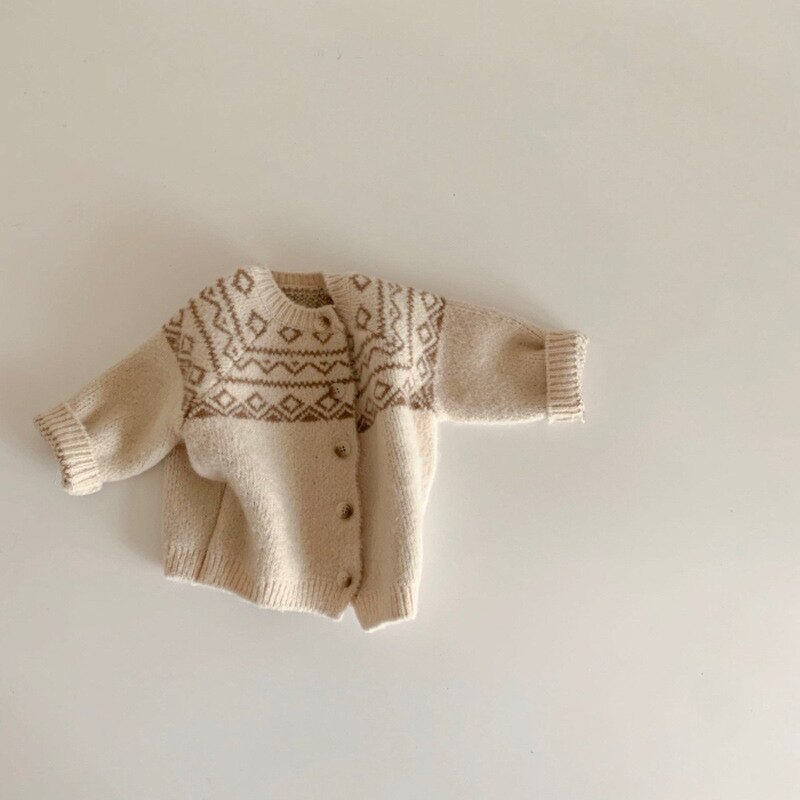 Baby Mädchen Jungen Strickjacke Jacken retro Diamant Gitter zur Seite fahren Baby Nette Süße Kleinkind Kleidung freundlicher freundlicher lässig oben Mantel Neue: Beige / 100-2-3T