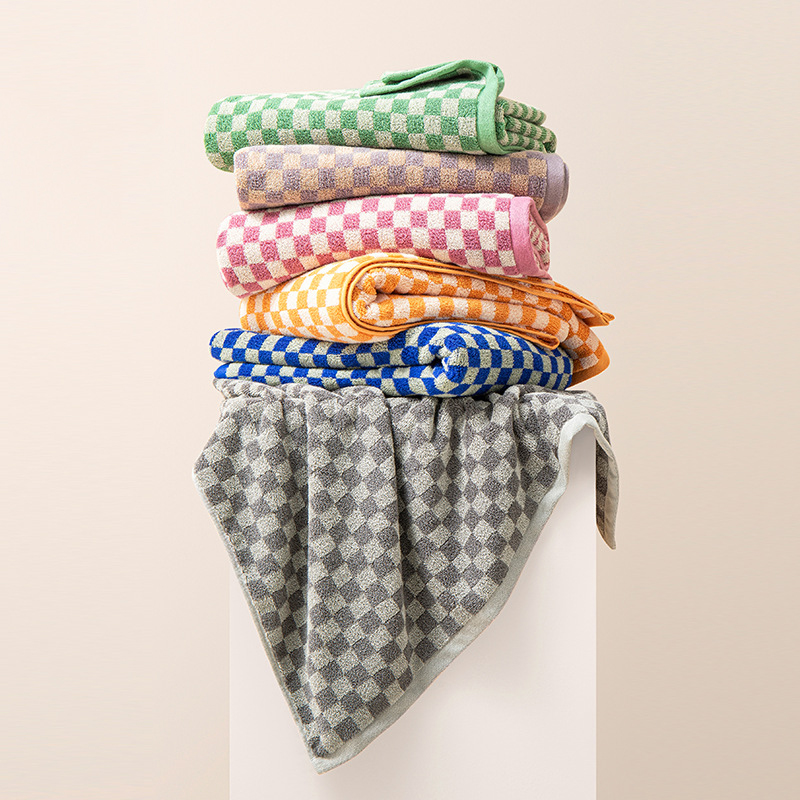 2 Stuks Dambord Handdoek Set Volwassen Katoen Verdikte Badhanddoek Badkamer Grote Handdoek Absorberend Zacht 2 Stuks Gezicht Handdoek 34X74 70X140