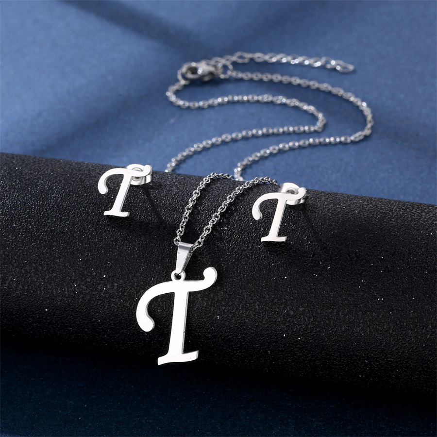 Abalorio de Color de acero inoxidable, collar con inicial, pendientes, conjuntos de joyería, colgante del alfabeto, cadena, letras, para mamá,: Color amarillo claro