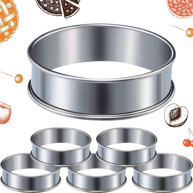 6 stk. muffin tærteringe dobbeltrullet tærtering rustfrit stål muffinringe metal rund ringform til madlavning