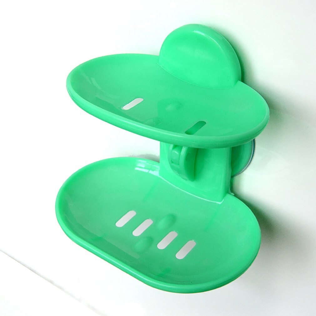 Moderigtigt dobbeltlag hjemmebadeværelse sæbeskål holder rack stærk sugekop type sæbe kurv bakke arrangør: Grøn