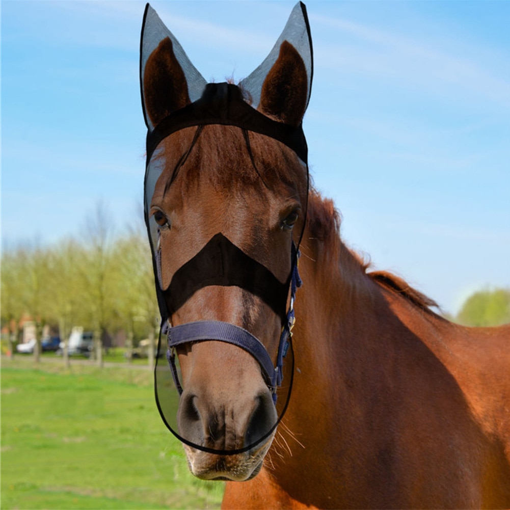 Full Face Protection Stable Eye Nose Ear Shield Pasture Safe Horse Fly Cover Anti Mosquito Adjustable