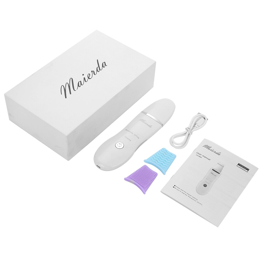 Ultrasone trillingen diepe gezichtsreiniging huidscrub verwijdert vuil mee-eters vermindert rimpels gezichtslifting peeling mee-eter poriën: Wit met doos