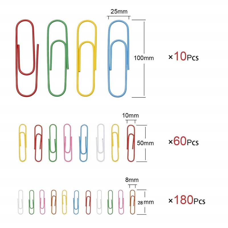 250 Pcs Paper Clips with Plastic Box Coated Large Paper Clips Paperclips Great for Office School Document Organizing