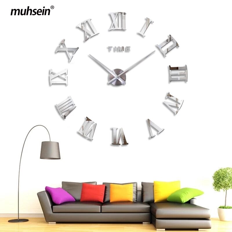 Muhsein Europese Stijl Diy Wandklok Moderne Romeinse Cijfers Klokken Grote Maat Muursticker Horloge Unieke Woondecoratie