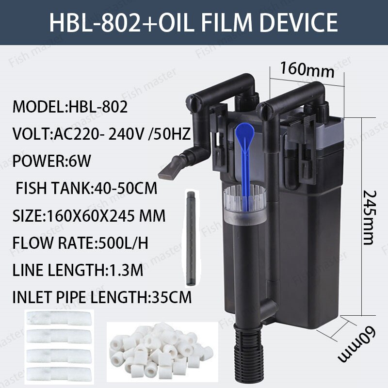 6W Muur Gemonteerde Aquarium Filter Aquarium Filter Terug Opknoping Waterval Landschap Verhoogt Houtskool Filter Hbl 801 802 803: XS / Zilver