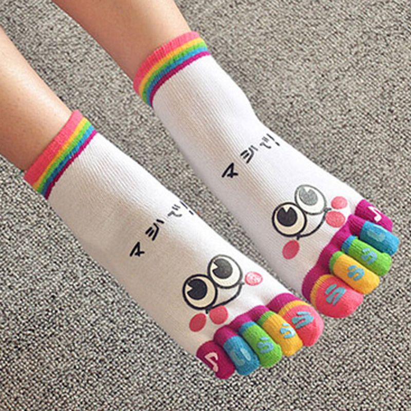 1 Pair Kids Ankle Socks Cotton Five Finger Sock Cartoon Girls Boys Toe Socks Chrismas for Children 13-16 Years Old: White