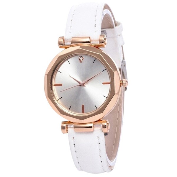Luksus kvinder armbånd ure kvinder kjole kvinder dame ure læder bånd analog quartz armbåndsur: Hvid