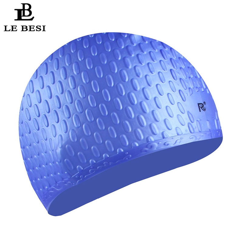 Lebesi kvinner badehette boble partikler langt hår svømmebasseng lue elastisk badehette vanntett deksel øre badehette