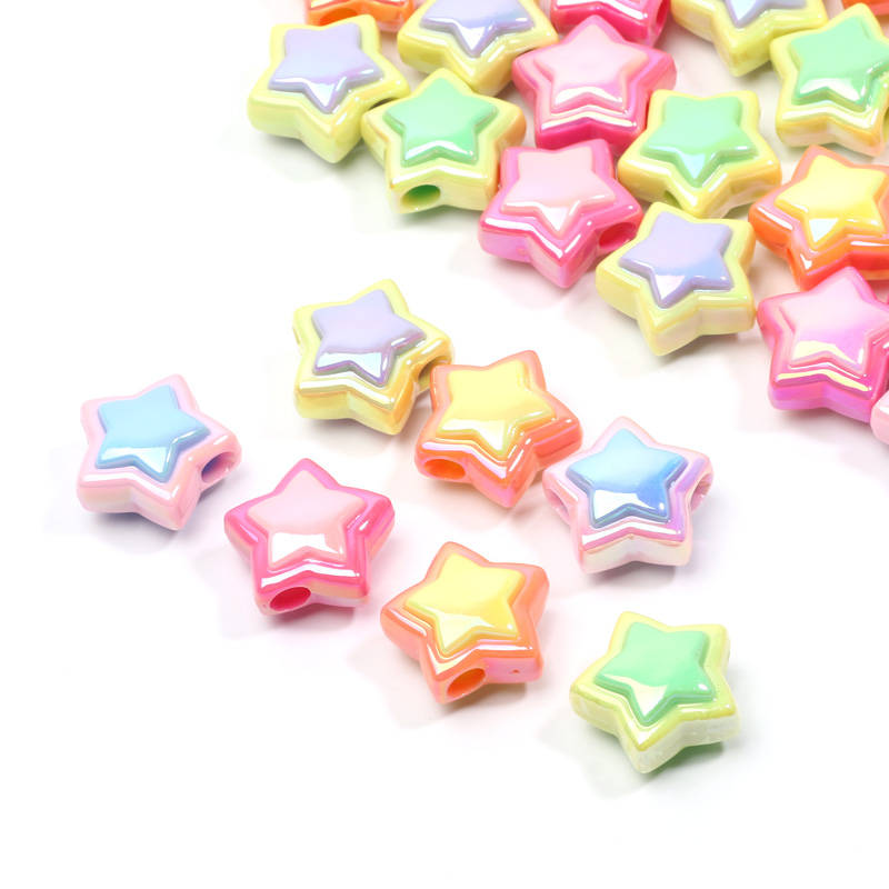 10pcs 17mm AB Star Beads UV Pentagram Acrylic Beads For Jewelry Making Diy Bracelet Phone Chain Keychain Handmade Accessories
