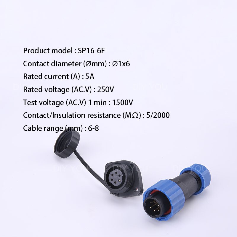Sp16 ip68 vandtæt stik og stik 2 3 4 5 7 9 pin stik med 2 hullers flange type stik gør dig: Sp16-6f