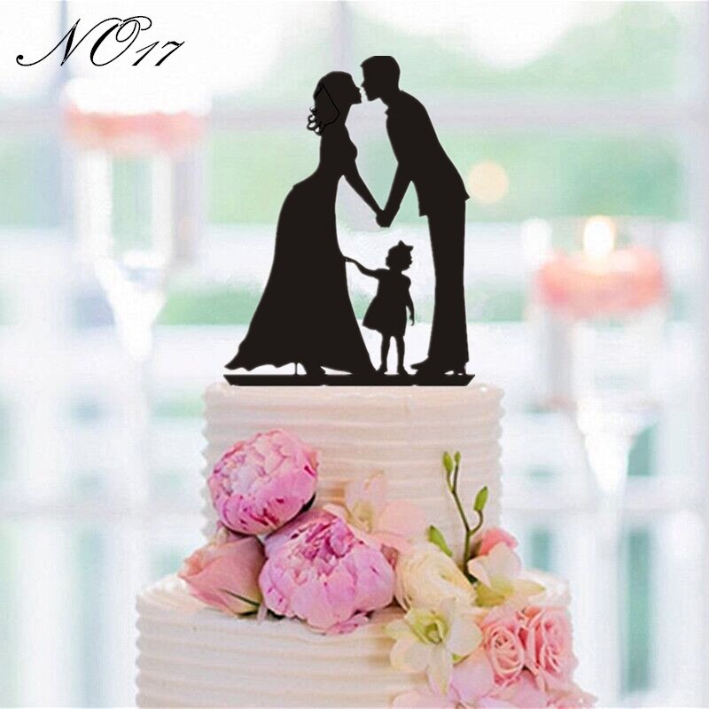 Mixed Style Black Acrylic Wedding Cake Topper For Decor Mariage Mr Mrs Bride Groom Family Cake Toppers Baby Shower Decoration: NO 17