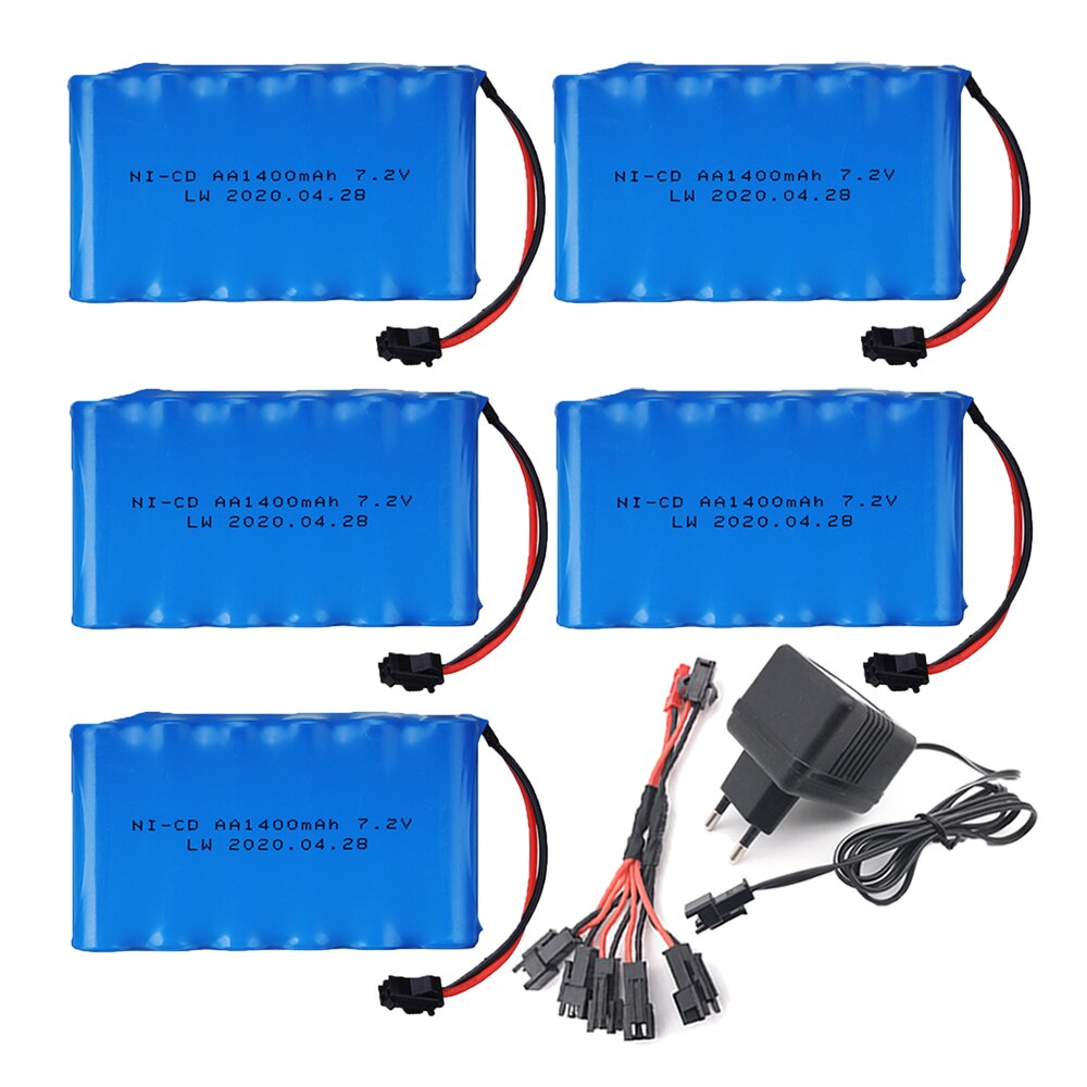 7.2 V 1400 mAh Ni-Mh batteria ricaricabile spina SM con caricabatterie per RC Camion RC auto RC barca del RC serbatoio parti nimh AA 7.2 v 1400 mah: 5pcs EU 5in1