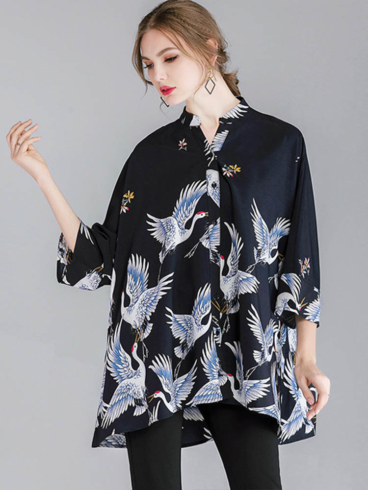 Max lulu Kleidung 2022, Herbstmode, europäische , Damen, Punk, Streetwear, Damen, bedruckte Spitzen und Blusen, lässige verlieren Hemden: XL / Marineblau