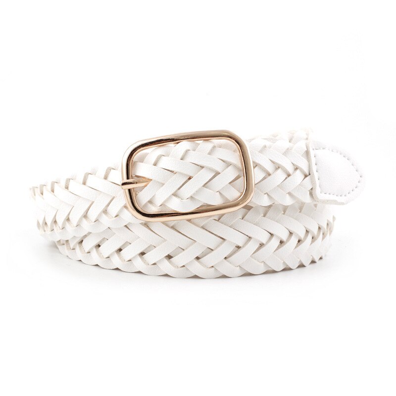 Casual tejido de punto PU cuero pretina femenina señoras decorativas mujeres cinturones ropa soga para accesorios trenzados: Blanco