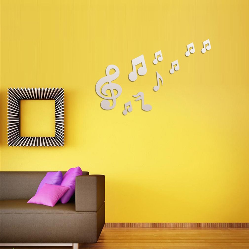 Silver Music Note Acrylic Mirror Wall Stickers DIY Art Wall Decor Wall Stickers Mirror Wall Sticker Home Decor Living Room