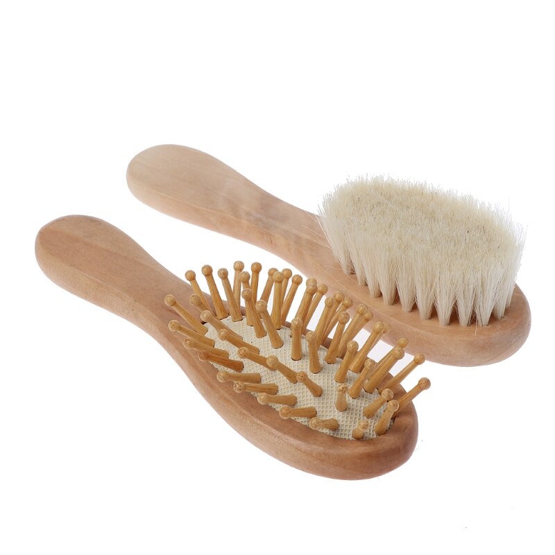 2Pcs/Set Newborn Wooden Brush Comb Baby Boy Girl Soft Hair Brush Head Massager Brush Baby Shower