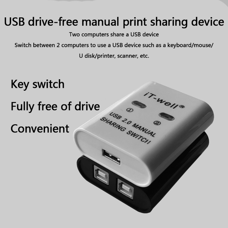 USB Drive-free Manual Print Sharing Device Two Computers Share 1 USB Device for Keyboard Mouse USB Flash Drive Printer M5TB