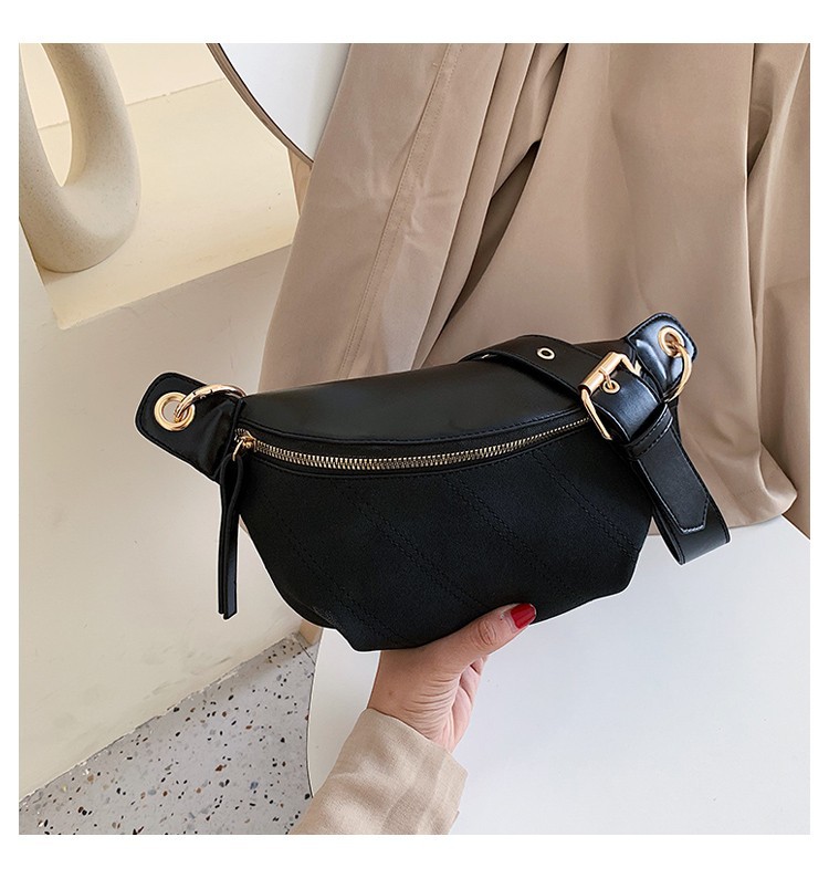 Effen Kleur Glazuur Pu Lederen Taille Tassen Voor Vrouwen Naaigaren Fanny Pack Vrouwelijke Taille Verpakking Dames Ketting Schouder Borst tas: Black bag