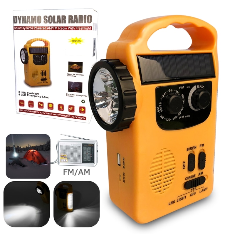3 In 1 Emergency Charger Zaklamp Hand Crank Generator Wind Up Solar Dynamo Powered Fm/Am Radio Charger Led zaklamp