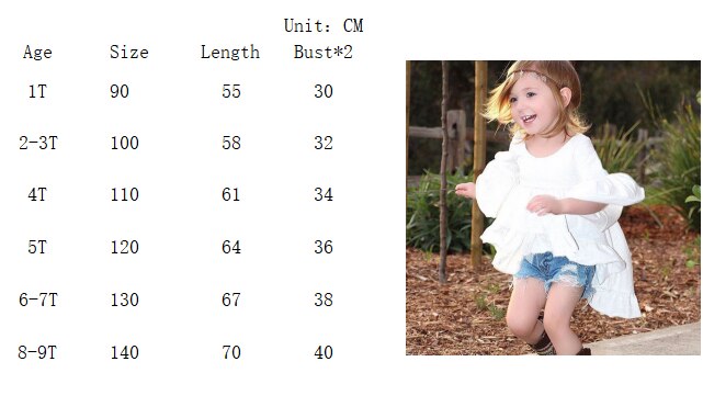 Blusas lisas de manga larga acampanada para niñas pequeñas, Tops de Blanco sólido, trajes de algodón con volantes, ropa de 1 a 9 años,