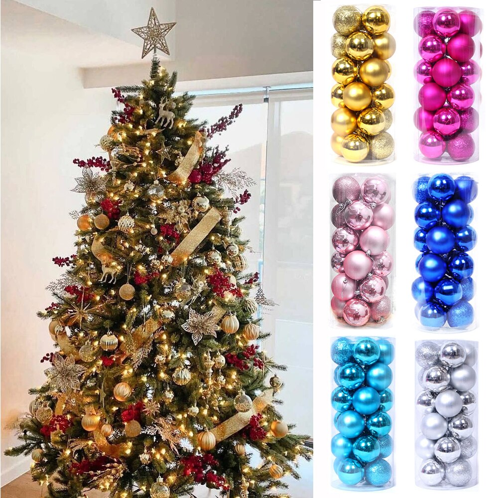 24 Stks/set Kerstboom Decor Ballen Glitter Snuisterij Opknoping Bal Party Festival Thuis Ornament Decor Voor Thuis Party Decor