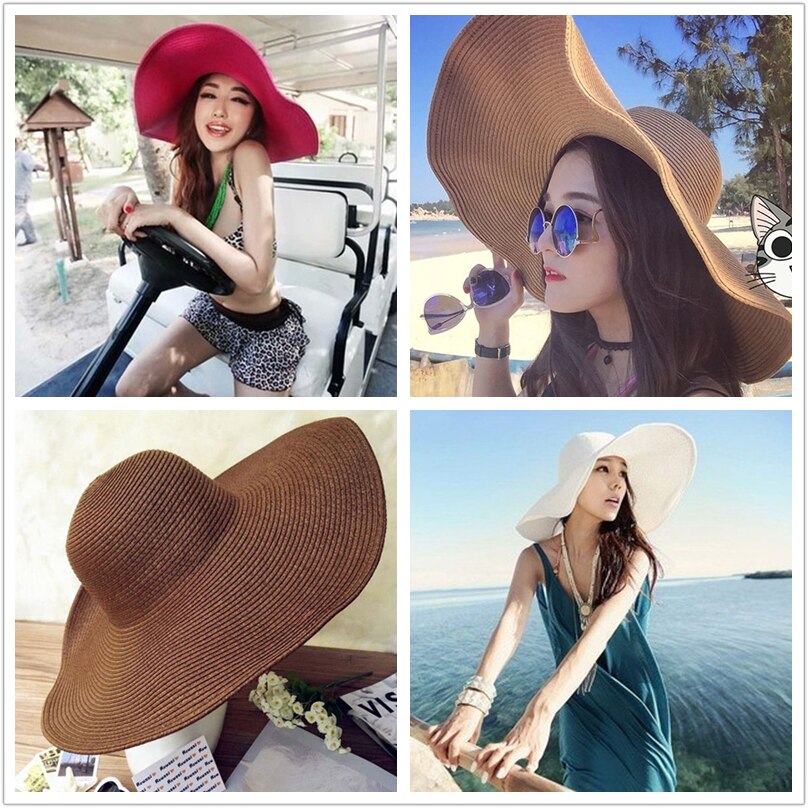 Seaside large brim hats summer straw hat foldable sun hat Summer Sun Hats For Women large Brimmed Straw Sun Hat Folding Beach Gi