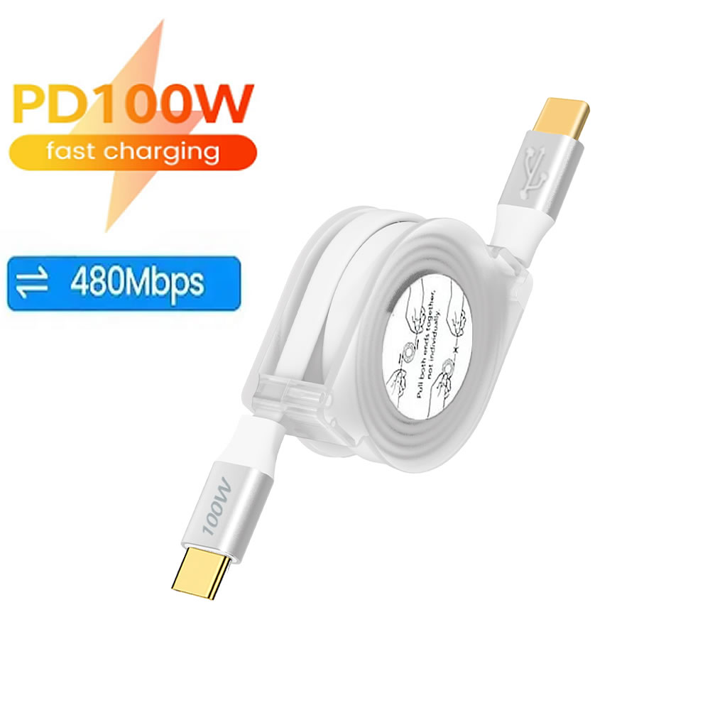 PD 100 W USB C einziehbares Datenkabel, für iPhone 15 Profi Max für MacBook Samsung Schnellladekabel für iPad Typ C Laptop-Schalter