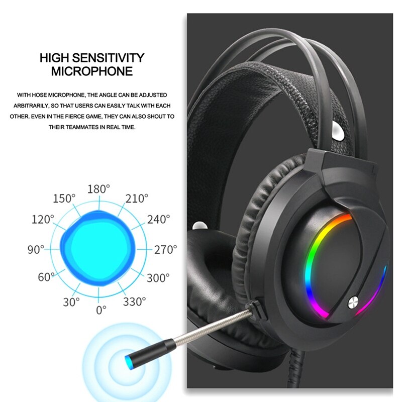 Headset Wired Headset 7.1 Surround Sound USB Wired RGB Lighting Gaming Headset