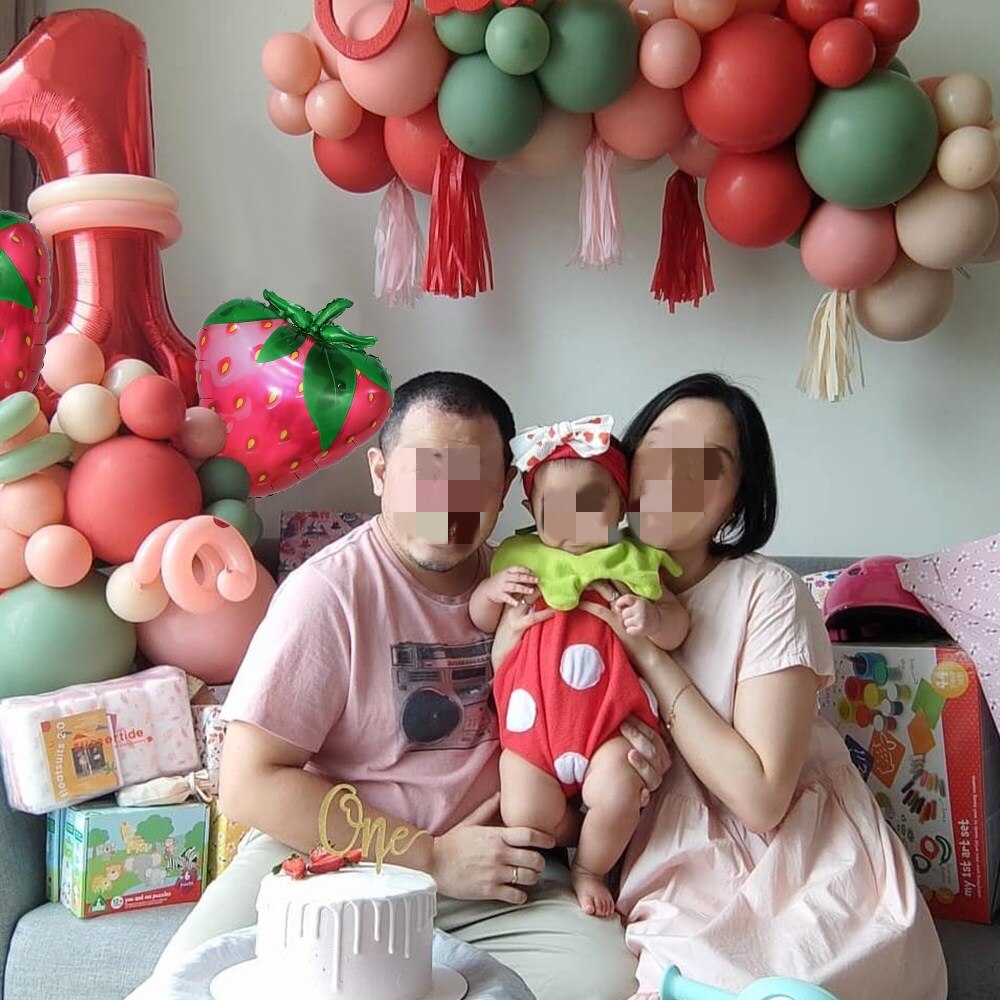1set Strawberry Theme Aluminum Film Balloon 32Inch Red Number Balloons Garland Kit for Girl 1st Birthday Party Decroation Globos