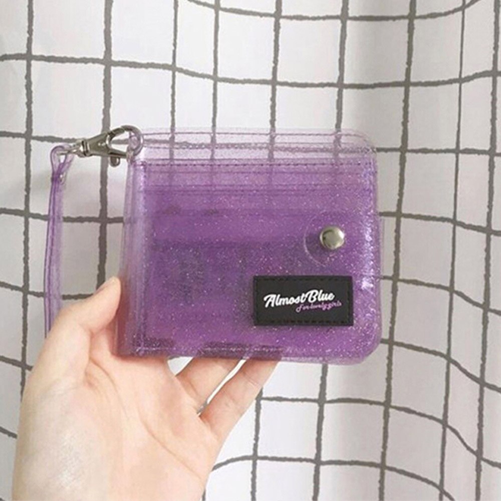 Genomskinlig id-korthållare pvc vikbar kort plånbok högklassig kvinnor flicka glitter visitkort fodral handväska med snodd: 2