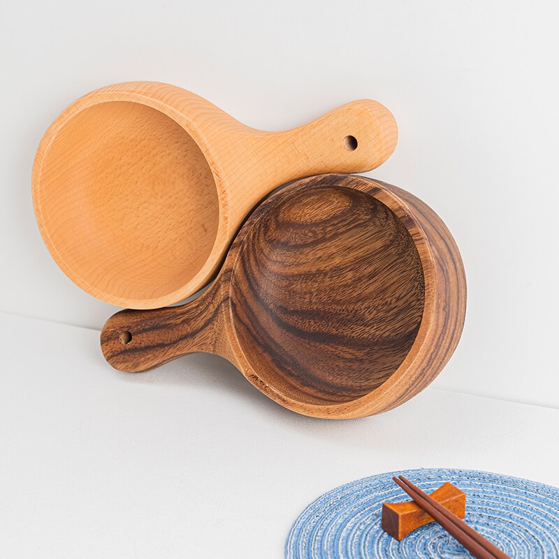 Hemu Life Natural Wood Japanese Style Kitchen Accessories Simplicity Handle Bowl Water Scoop High Temperature Resistance