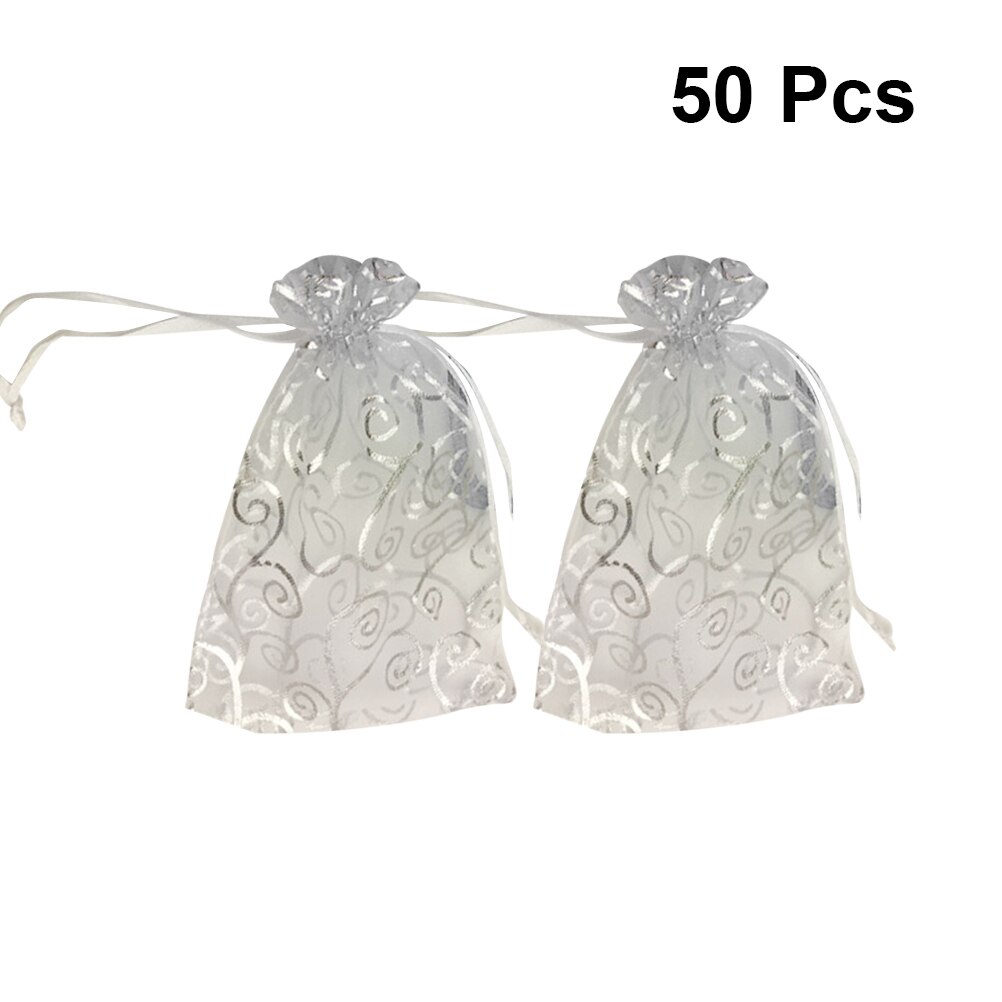 50 stks Bags Sheer Trekkoord Decoratieve Organza Rotan Patroon Mini Favor Sieraden Snoep Zakken Zakjes voor Wedding Party