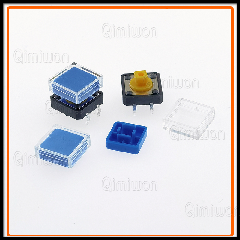 10 Stuks B3f Tactiele Drukknopschakelaar + A14 Kleur Hoed 10 Stuks + Transparante Dop 10 Stuks Kortstondige Tact Touch Microschakelaar 12*12*7.3Mm: Blauw
