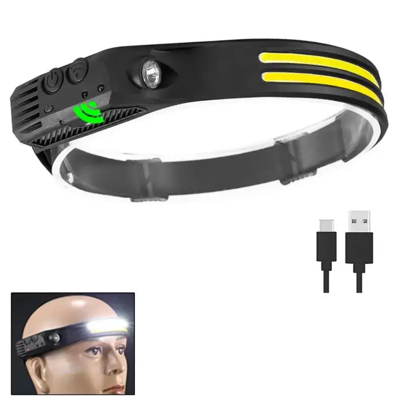 COB LED-sensorkoplamp Inductiezaklamp Ingebouwde batterij USB Oplaadbaar Waterdicht Kamperen Vissen Buitenlantaarn Zaklamp
