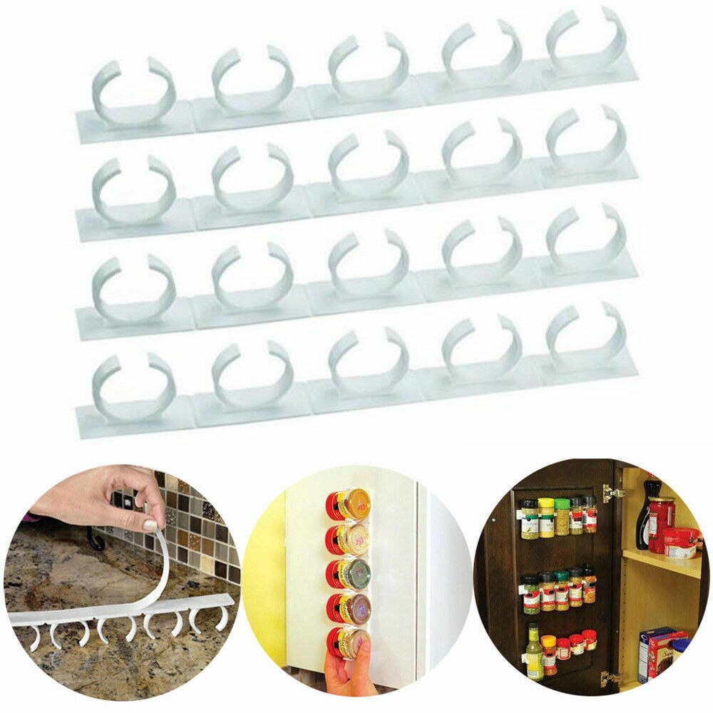 20 Clip Keuken Spice Grijper Strip Pot Rack Opslag Houder Organizer Muur Kastdeur Opknoping Spice