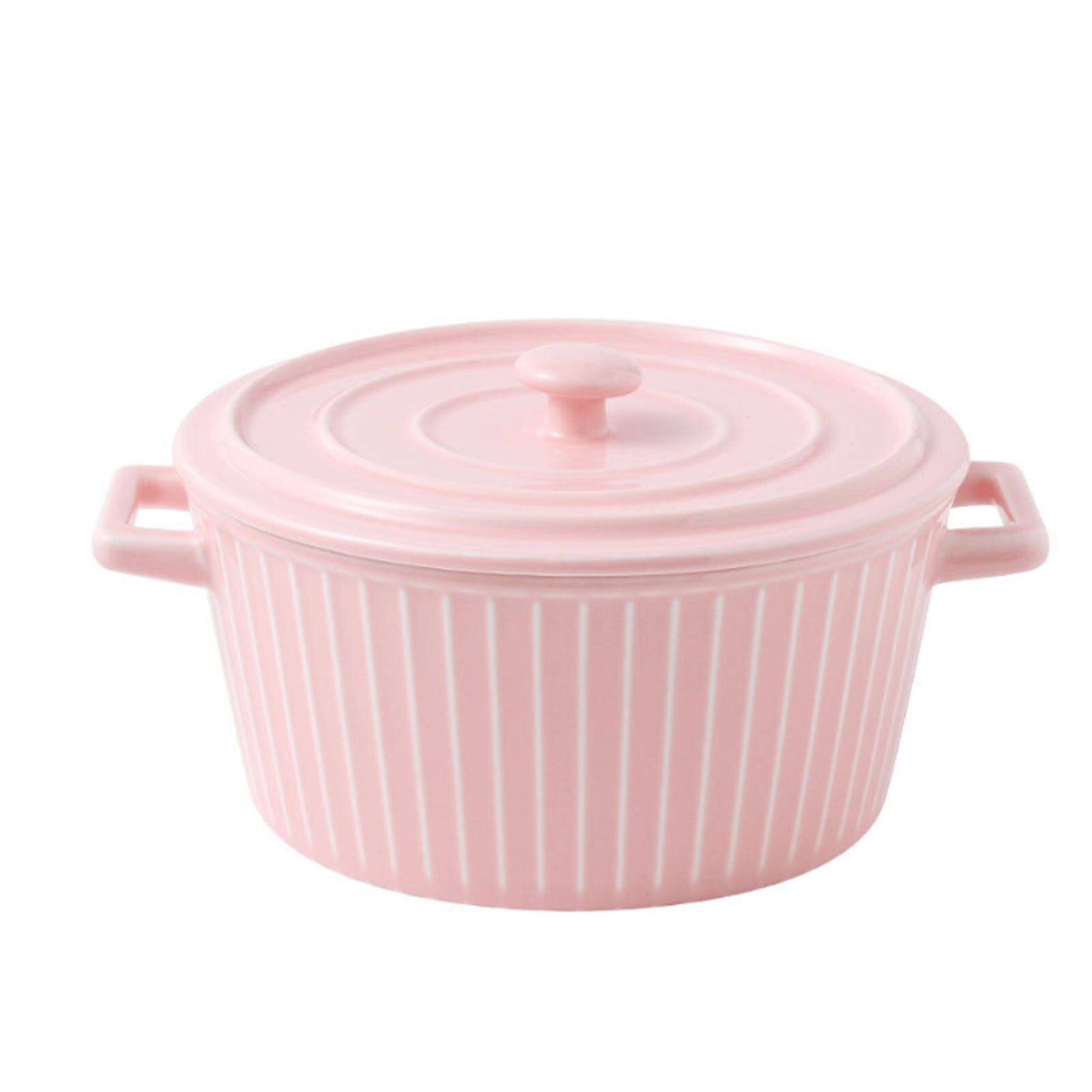 Grand bol à soupe domestique en céramique, Anti-brûlure, Double poignée, dîner sain et sûr Bol de cuisson pour salade et petit déjeuner: Pink