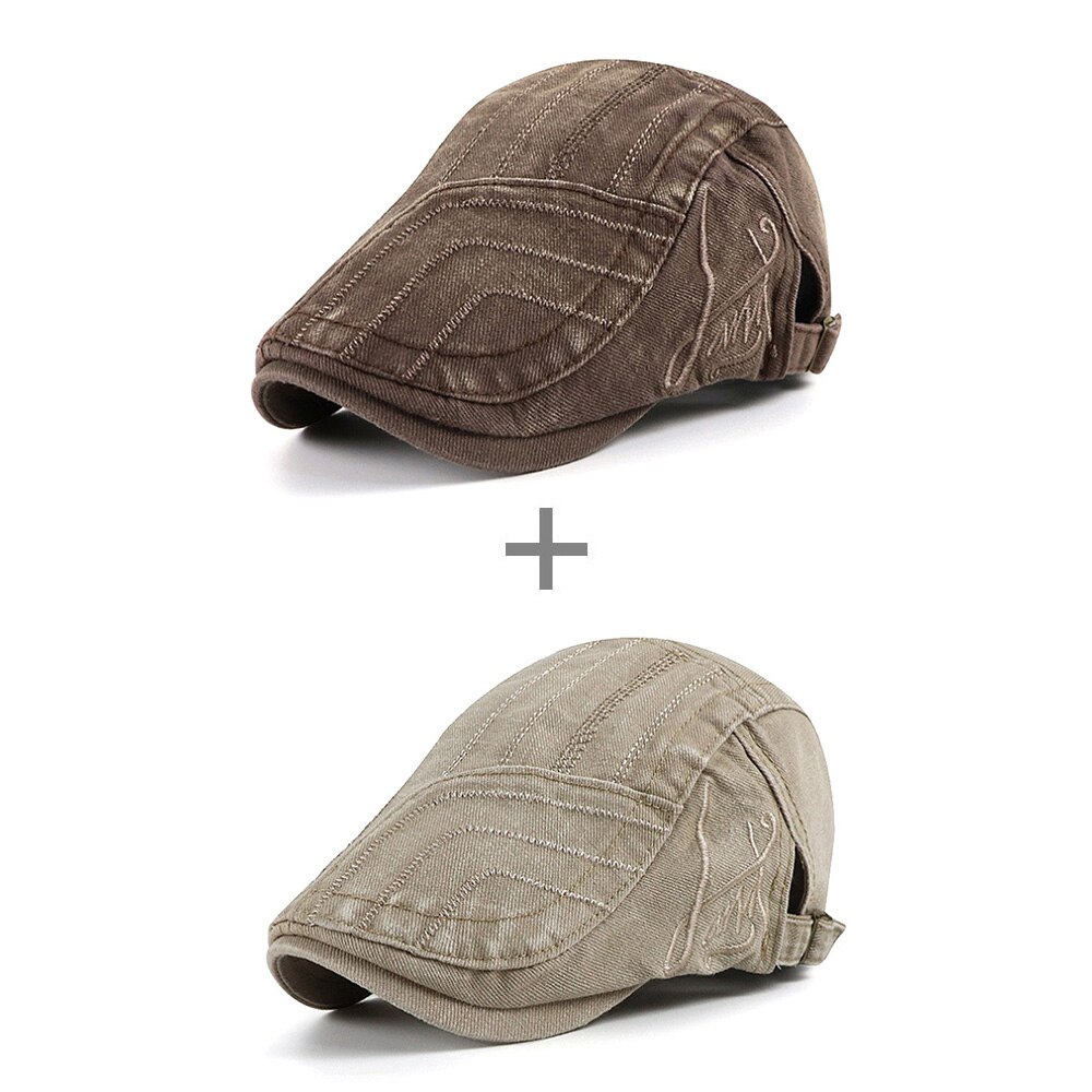 [AETRENDS] Washed Denim Newsboy Cap Men Peaked Flat Caps Artist Hat Casual Berets Hat Z-10139: Coffee and Beige