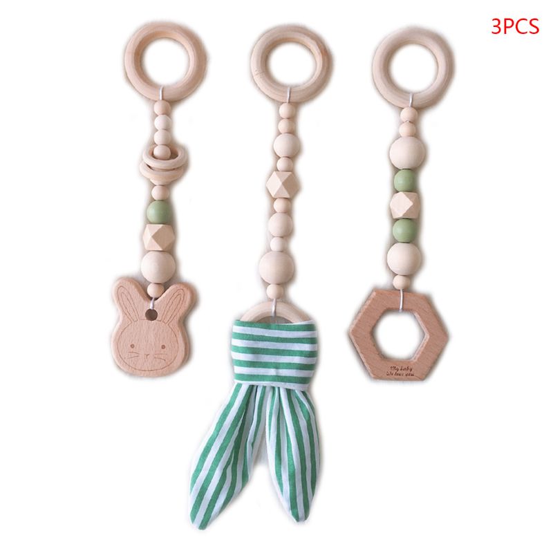 3 Teile/satz nordisch Karikatur Baby Holz Kaninchen Ohr Spielzeug Anhänger Fitnessstudio Fitness Gestell Ornament Kleinkind Kleinkind Zimmer Dekorationen: Grün