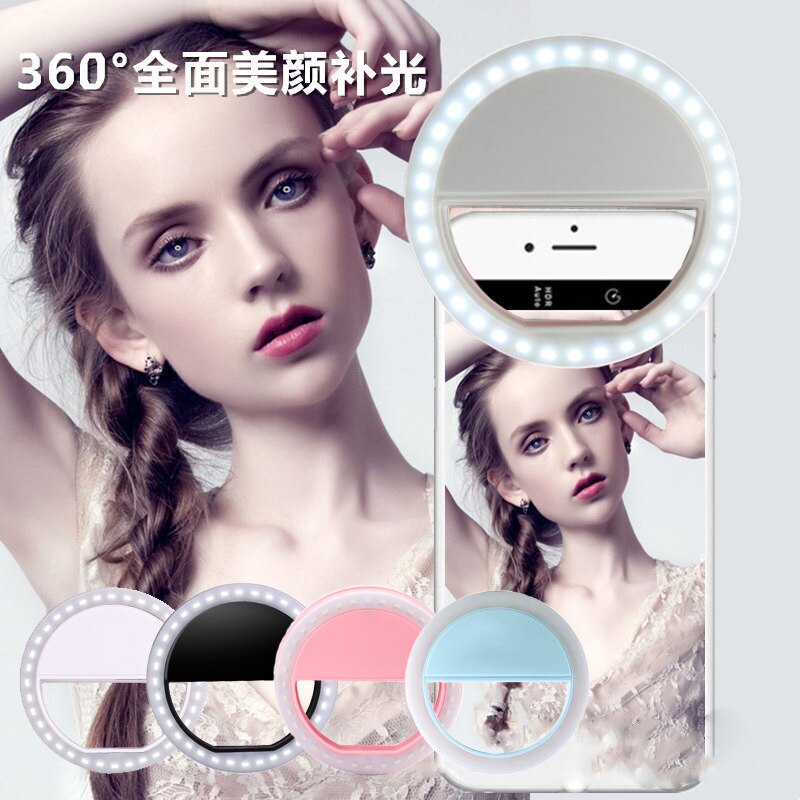 Makeup Mirror Mobile Phone Selfie Light LED Auto Flash For Cell Smartphone Round Portable Beauty Flashlight Makeup Glass espejo