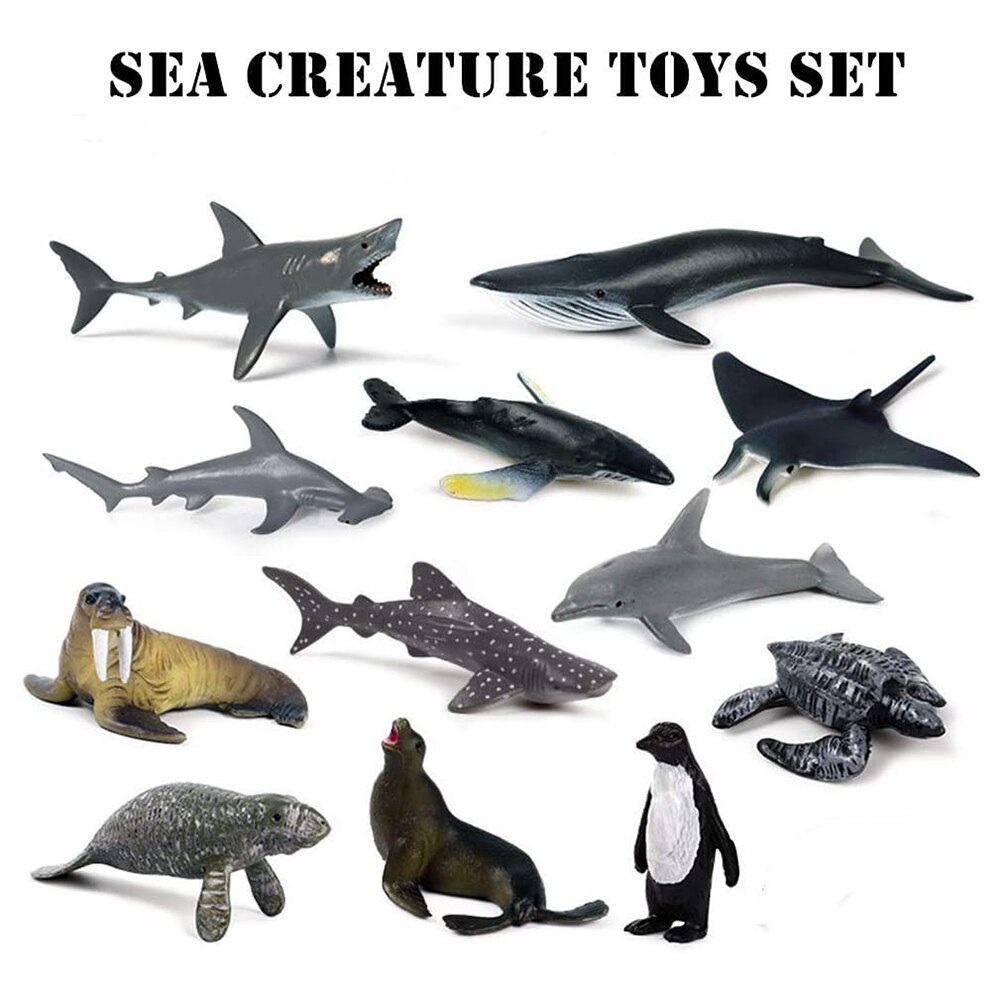 12 pieces/lot of simulation solid marine life toy animal plastic ocean bath toy model children's educational toy