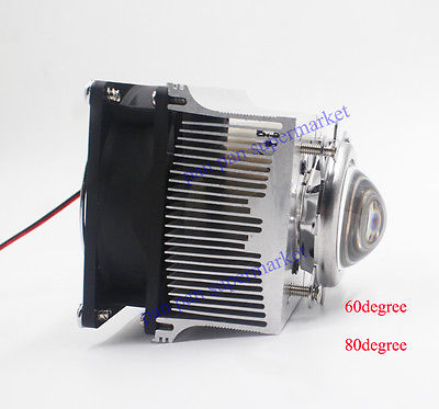 20W 30W 50W 100W LED Aluminium Heat Sink Cooling Fan+80degree 44mm Lens + Reflec