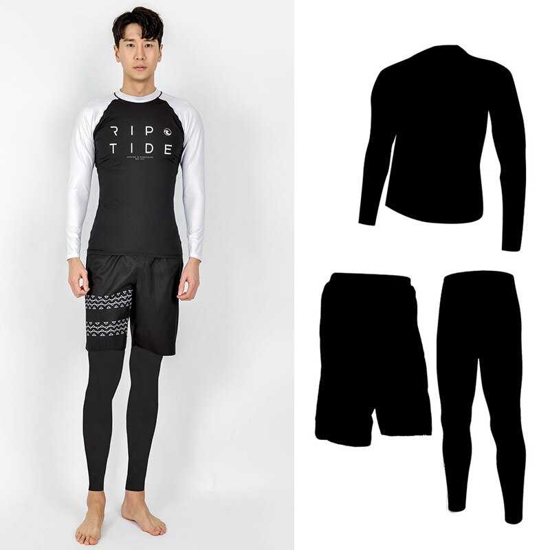4 stuks badpak dames lange mouwen wetsuit duiksportkleding uv-bescherming rashguards zonnepak heren sportkleding trainingspak: Heren 3- delige set / Xxl