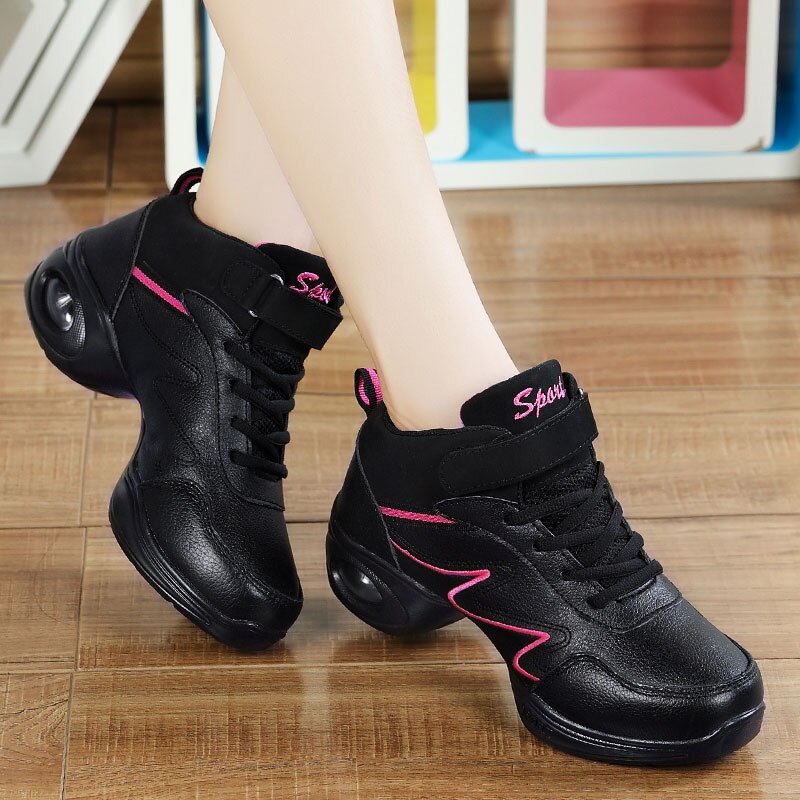 MWY Grain Leather Modern Dance Jazz Shoes Soft Outsole Breathable Dance Sneakers Woman Chaussure De Danse Femme Salsa Shoes: Black / 37