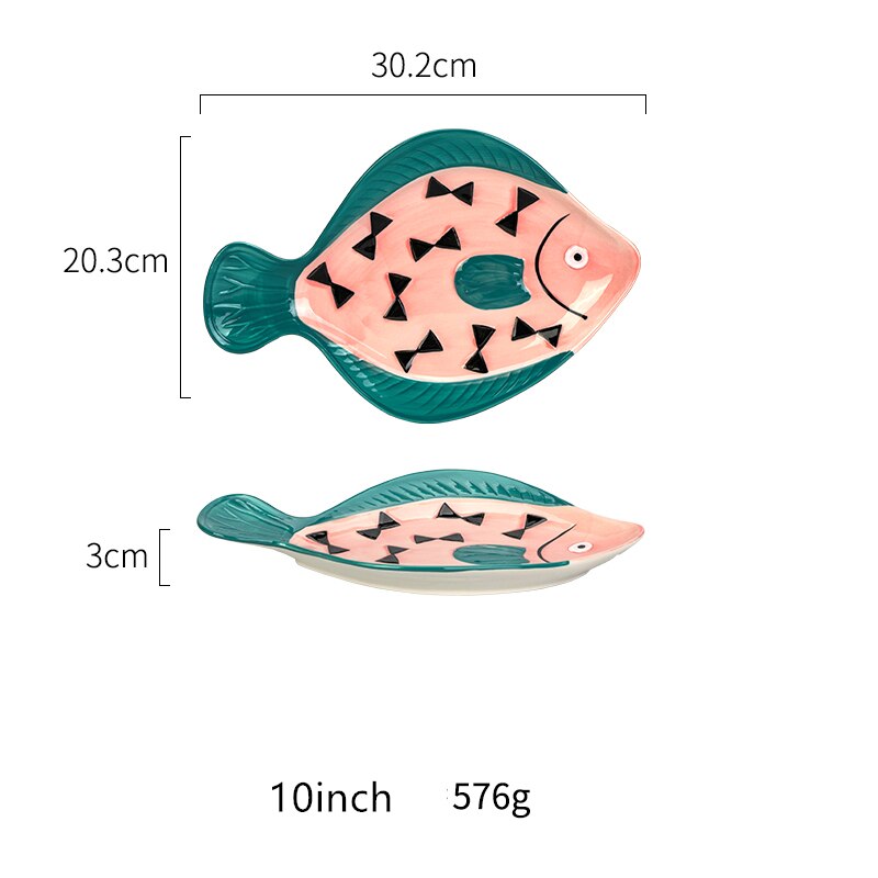 Sød tegneserie baby keramik service fisk form pink gul personlighed skål tallerken ske sæt hjemme køkkenredskaber: H